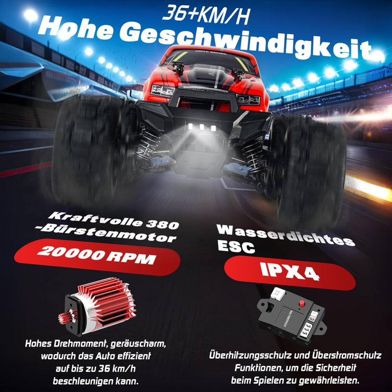 Ferngesteuertes Auto, 36+ km/h 4WD RC Auto Offroad für Erwachsene Kinder, 2,4 GHz 1/18 RC Car, All T