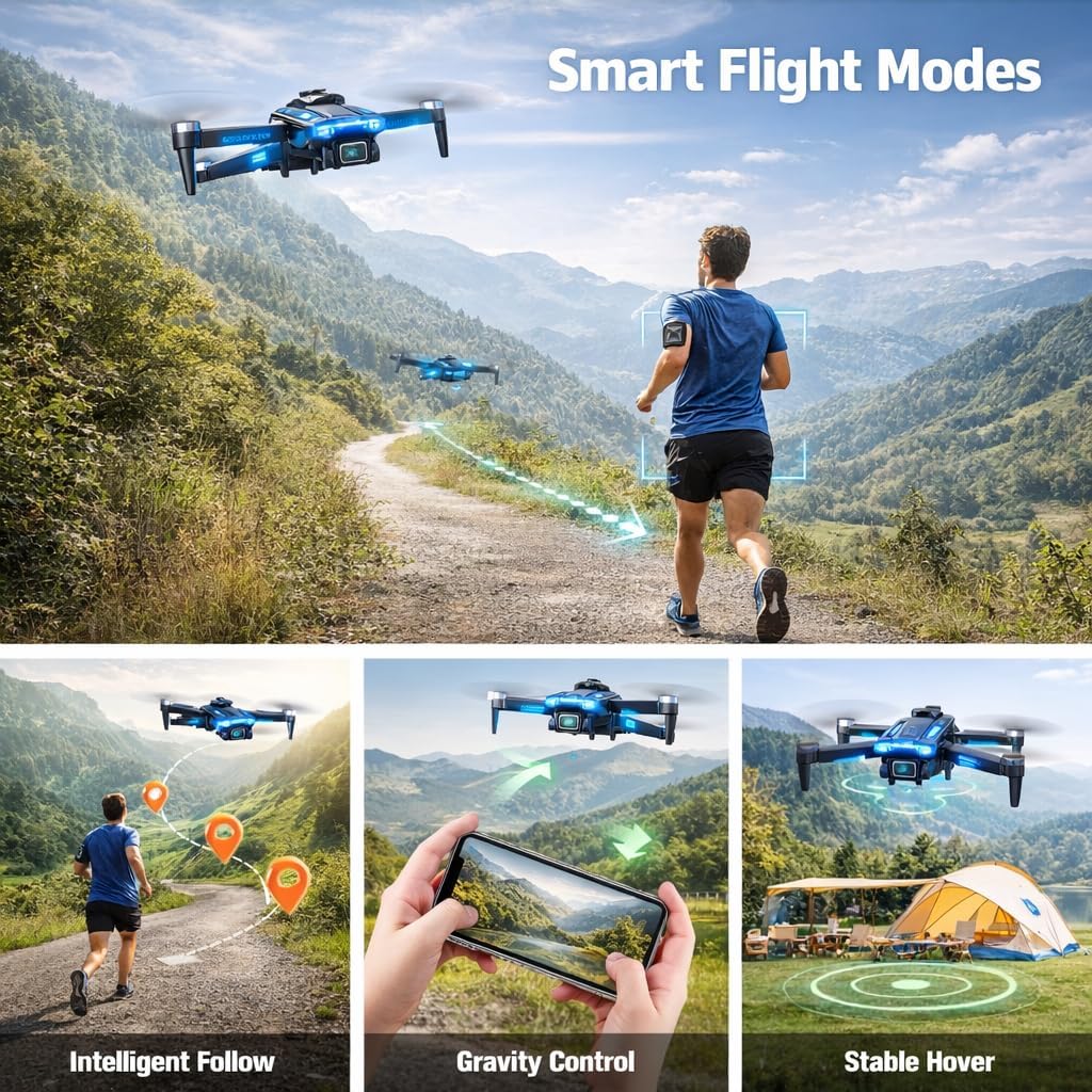 Drohne mit Kamera 1080P für Kinder Anfänger, Bürstenlosem Motor RC Quadcopter, Start mit einem Knopf