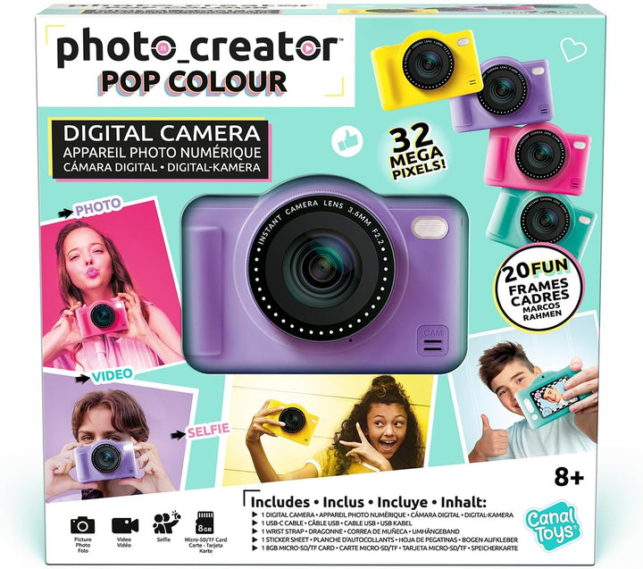 C Toys Digitalkamera für Kinder, Doppelobjektiv – kompakte Mini-Kamera Violett mit Selfiemodus für 8