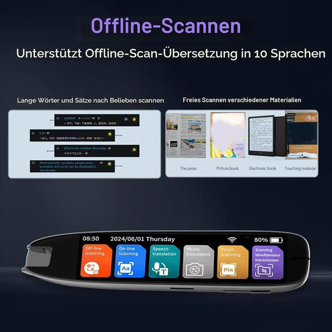 Übersetzerstift, 142 Sprachen Smart Voice Pen Scanner, LCD Touchscreen Text zu Sprache Gerät für Leg