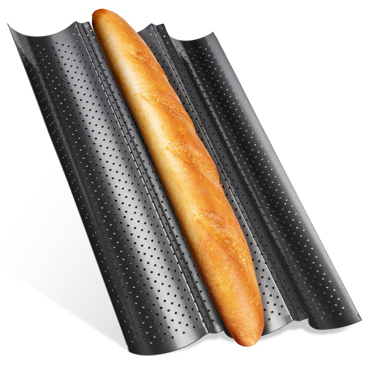Baguette-Backblech, 3er Set mit 3 Mulden, Spülmaschinenfest, Antihaft Metall-Backform für Brot und B