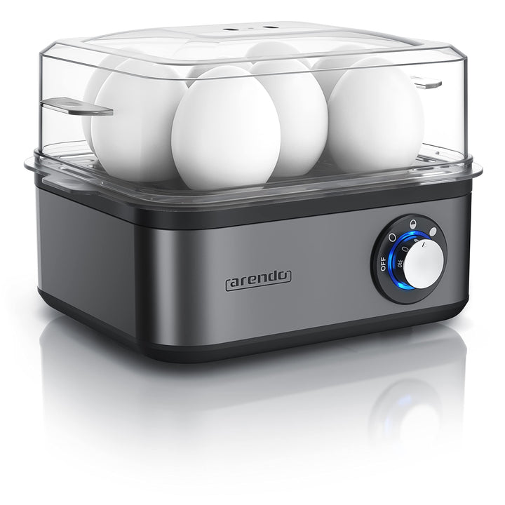 Arendo - Eierkocher Edelstahl für 1 bis 8 Eier - Egg Cooker - 500 W – Kontroll Leuchte – Drehregler