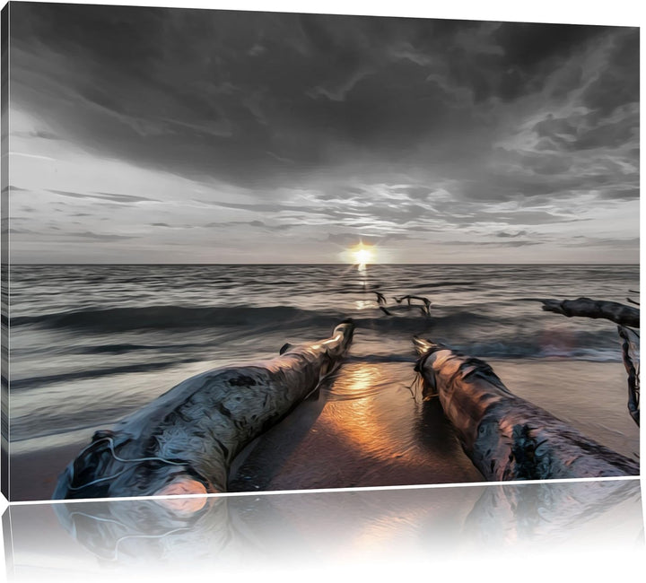 Pixxprint Strand Öl Effekt als Leinwandbild/Grösse: 100x70 / Wandbild/Kunstdruck/fertig bespannt, 10