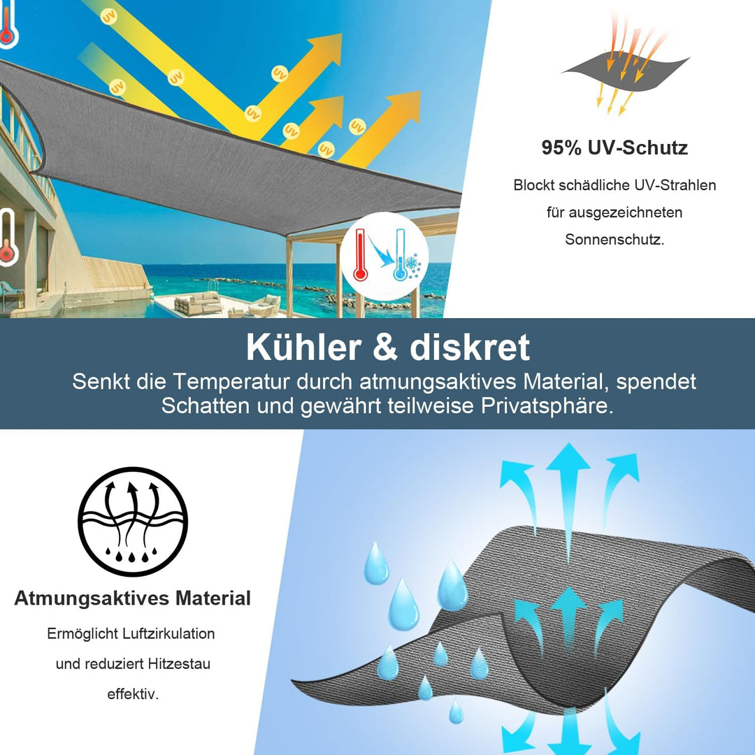 COOL AREA Sonnensegel Rechteckig 2.5x4m,Sonnenschutz atmungsaktiv mit UV Schutz eignet Sich für Auss