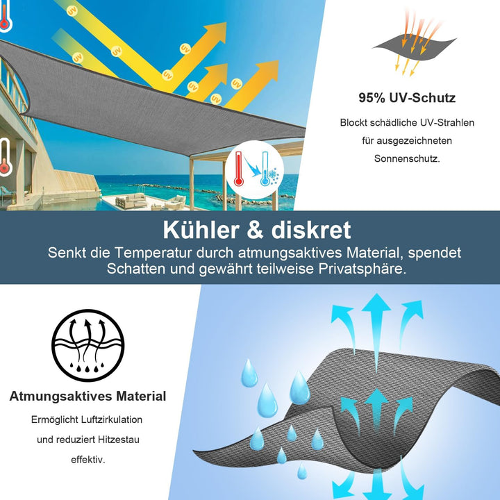 COOL AREA Sonnensegel Rechteckig 2.5x4m,Sonnenschutz atmungsaktiv mit UV Schutz eignet Sich für Auss