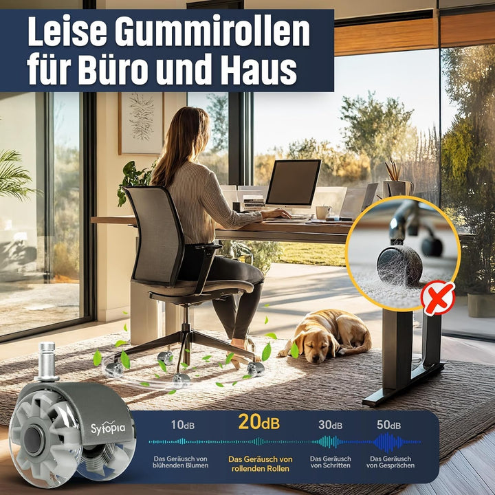 Sytopia Bürostuhl Rollen 70mm 5er Set, 11x22mm Rollen für Bürostühle, Hartboden, Parkett, Bodenschut