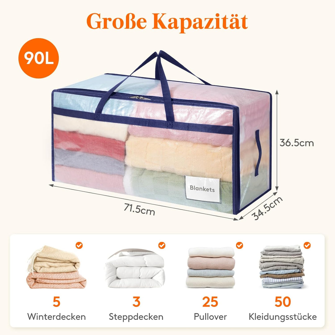 Lifewit 4 Stück 90L Umzugstaschen mit Griff, Aufbewahrungstasche für Bettdecken, Grosse Tasche mit R