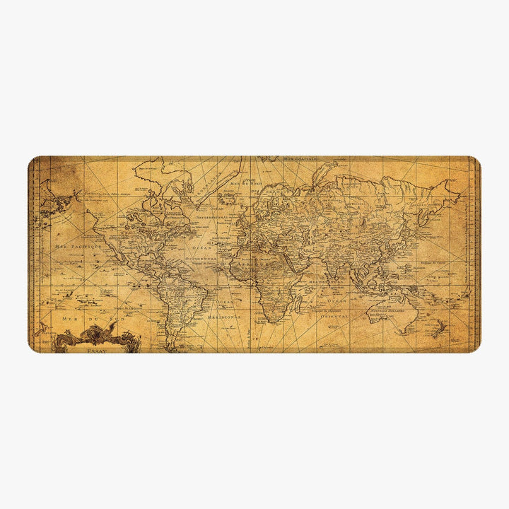Silent Monsters Mauspad XXL 900 x 400 mm grosses Mousepad Weltkarte antik - Vernähter Rand - rutschf