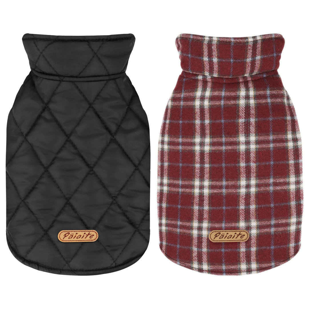 Wendbarer Warmer Hundemantel mit Klettverschlüssen: britischer Stil, Karierte Jacke für den Winter,
