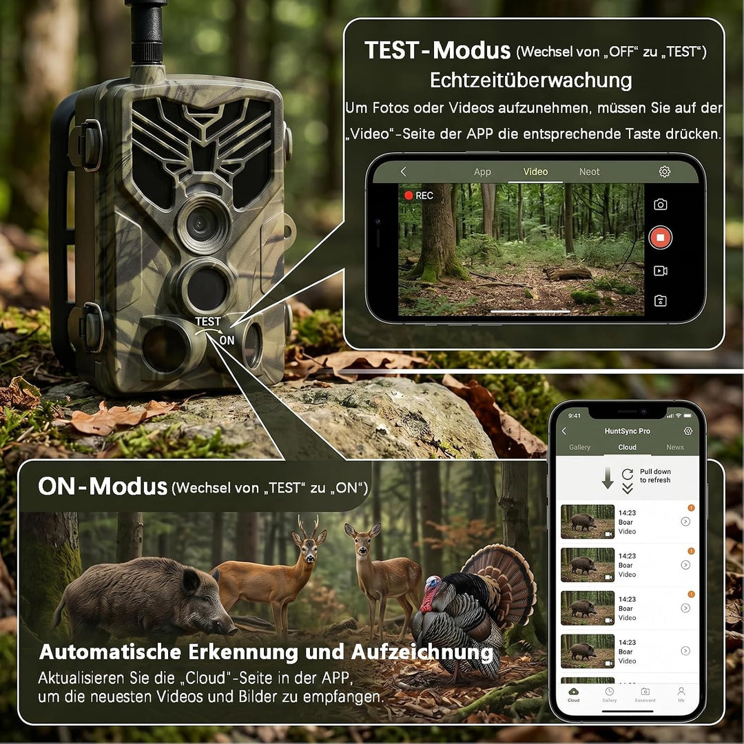 Wildkamera 4G APP, 120 MP 4K, Wildtierkamera mit SIM-Karte, Telefon-Sende-Foto, Nachtsichtkamera 940