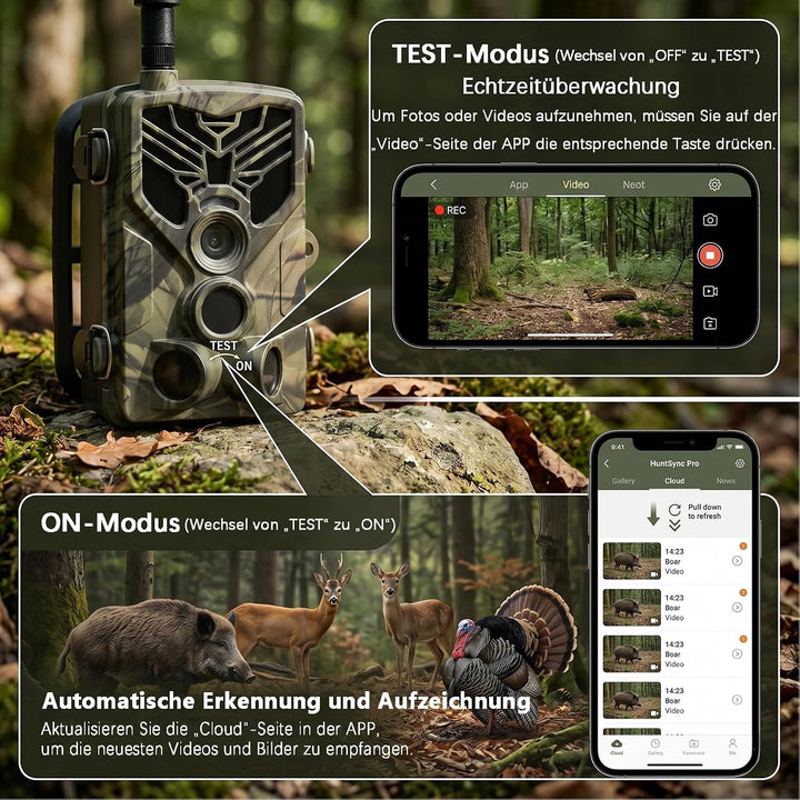 Wildkamera 4G APP, 120 MP 4K, Wildtierkamera mit SIM-Karte, Telefon-Sende-Foto, Nachtsichtkamera 940