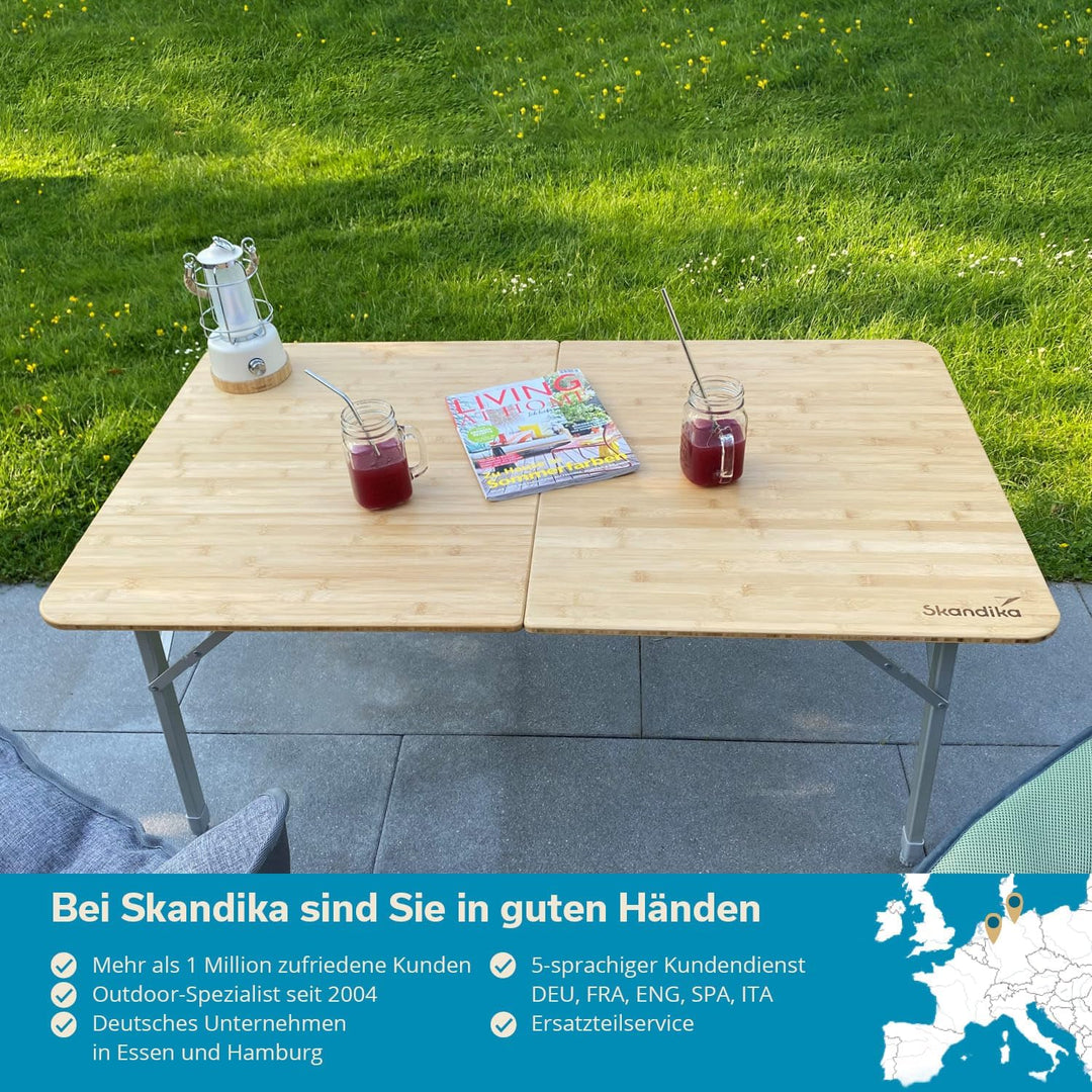 Skandika Bambus Campingtisch Tolja | Faltbarer Tisch mit Netzablage, versch. Grössen, 3-Fach höhenve