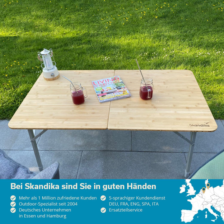Skandika Bambus Campingtisch Tolja | Faltbarer Tisch mit Netzablage, versch. Grössen, 3-Fach höhenve