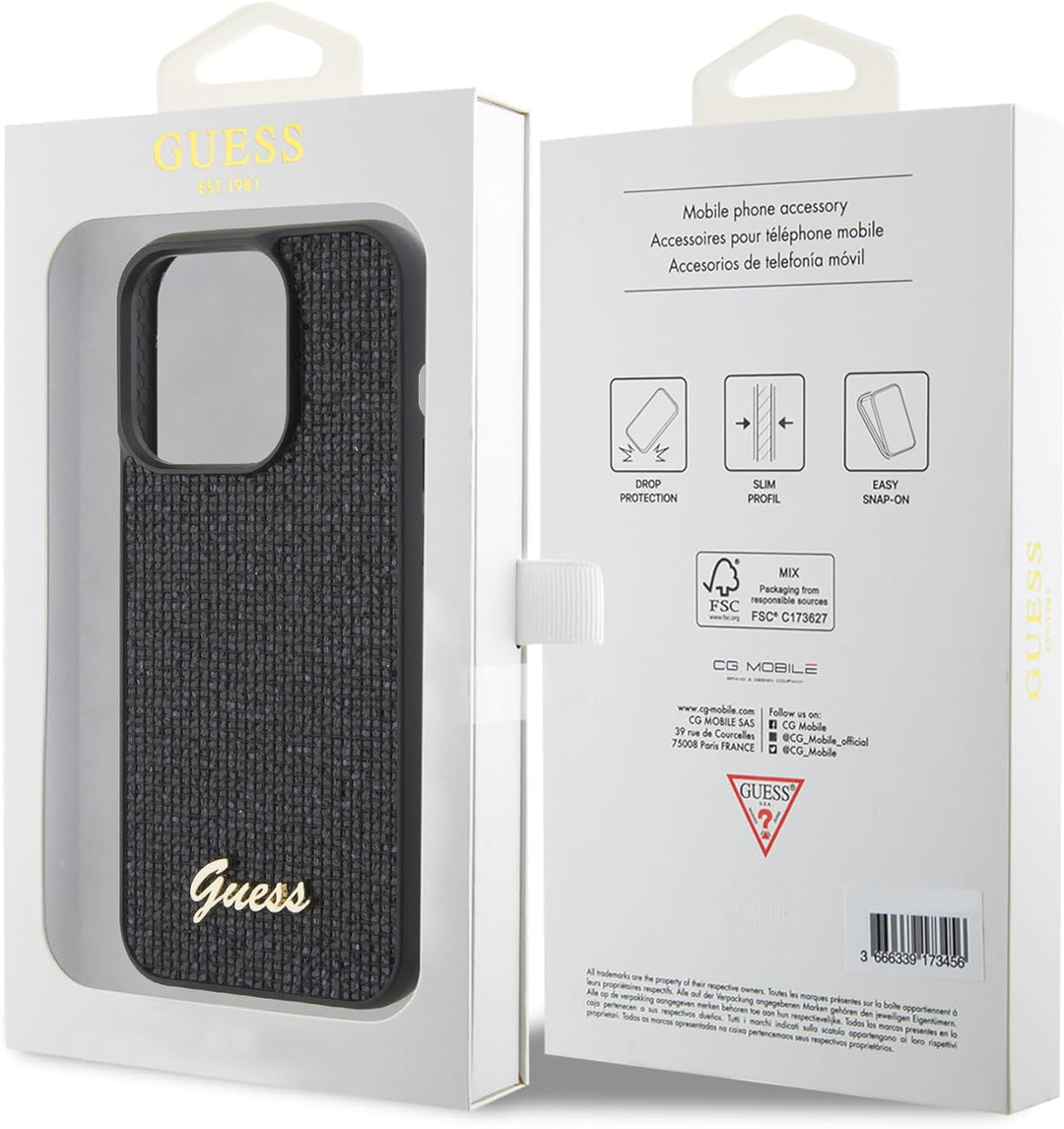 GUESS GUHCP15LPMSDGSK Hülle für iPhone 15 Pro 6.1" Schwarz hardcase Disco Metal Script