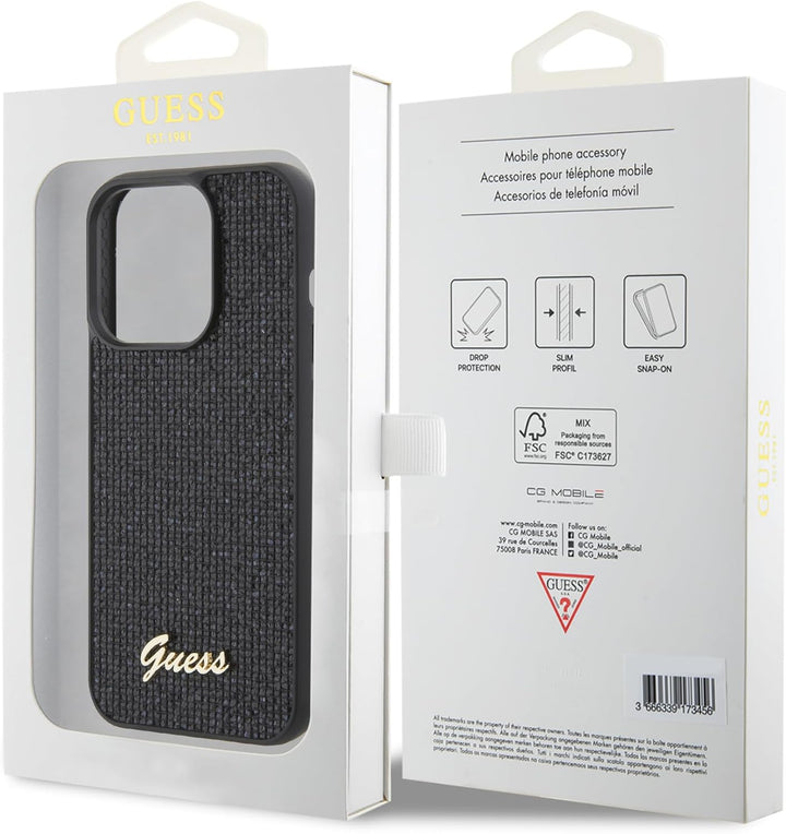 GUESS GUHCP15LPMSDGSK Hülle für iPhone 15 Pro 6.1" Schwarz hardcase Disco Metal Script