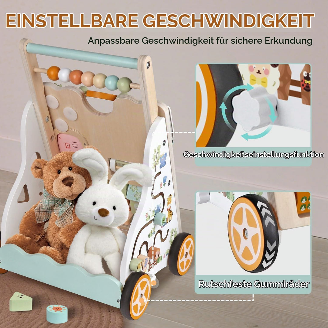 Lauflernwagen aus Holz für Mädchen und Jungen, Montessori-Aktivitätszentrum für Babys, einstellbare