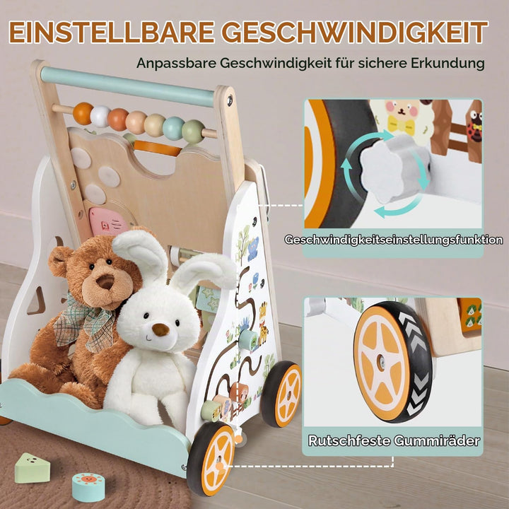 Lauflernwagen aus Holz für Mädchen und Jungen, Montessori-Aktivitätszentrum für Babys, einstellbare