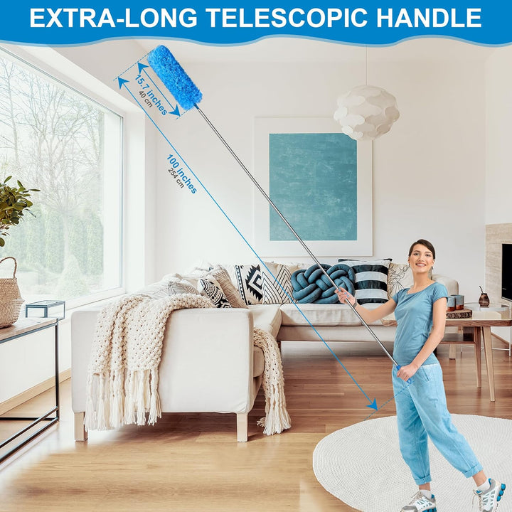 JEHONN Staubwedel Teleskop Waschbar, Staubwischer Mikrofaser Lang Ausziehbar Bis 254 cm, Spinnenwebe