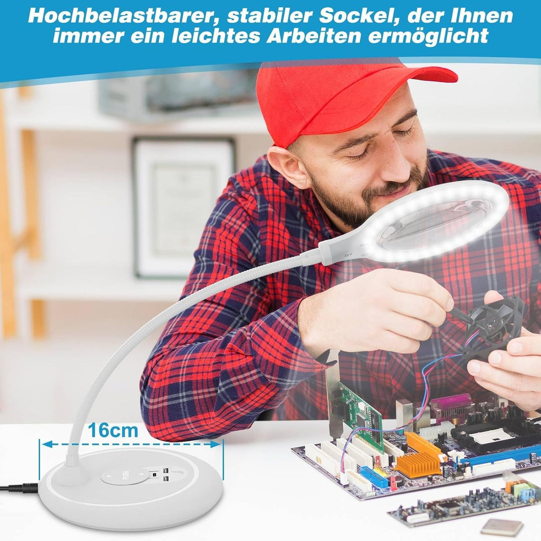 Lupe mit Licht 5-Fache, Dimmbare Lupenlampe mit Licht und Ständer für senioren gross Lupenleuchte, L