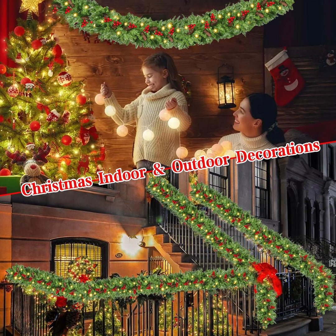 Tannengirlande mit Beleuchtung - 270cm Weihnachtsgirlande mit Beleuchtung 4m 30pcs Warmen LED Lichte