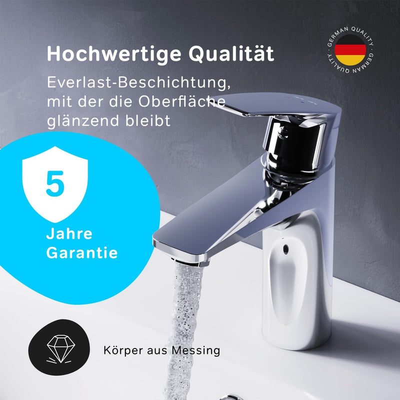 AM.PM GEM FGA82100 Einhebel-Waschtischarmatur, kratzfester Wasserhahn, mit Klick-Ablaufgarnitur, Aus