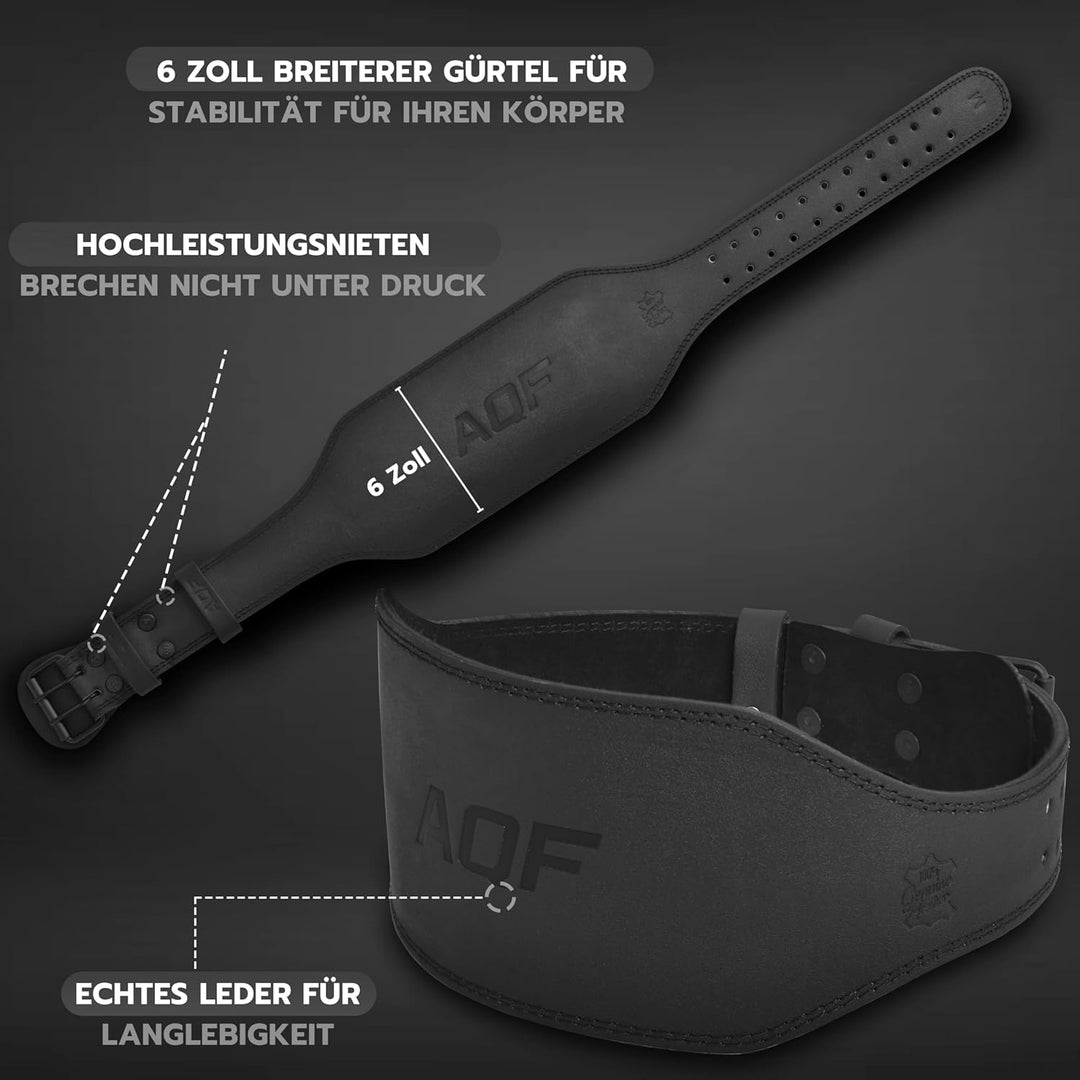 AQF Gewichthebergürtel Leder, 4" &amp; 6" Rückenstütze mit Rollenschnalle | 11-fach Verstellbar mit Robu