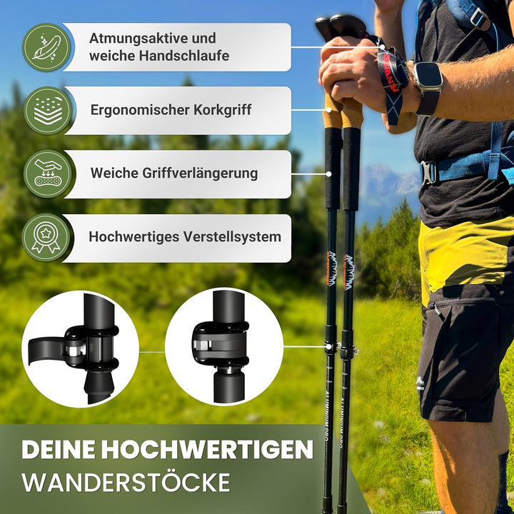 ALPENWERT Wanderstöcke [Carbon oder Aluminium] Walking Stöcke für Damen und Herren - Teleskop Trekki