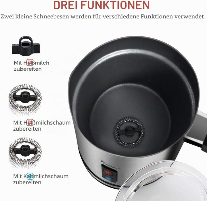 NWOUIIAY Milchaufschäumer Elektrisch 500W Edelstah Automatischer Milchschäumer 240ml Für heissen und