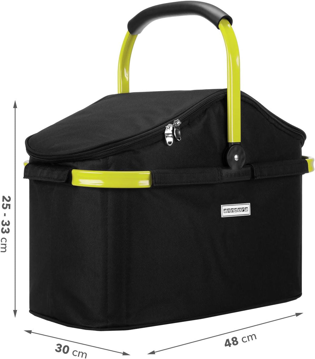 anndora Einkaufskorb 25 Liter ISO Picknick Kühlkorb Schwarz - Rahmen Limette Iso: Schwarz Rahmen Lim
