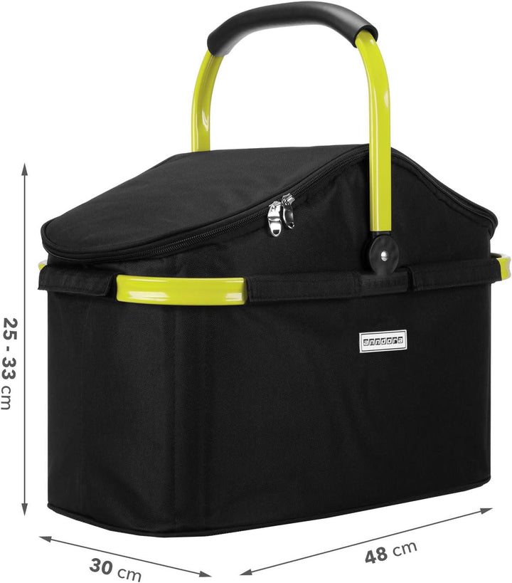 anndora Einkaufskorb 25 Liter ISO Picknick Kühlkorb Schwarz - Rahmen Limette Iso: Schwarz Rahmen Lim