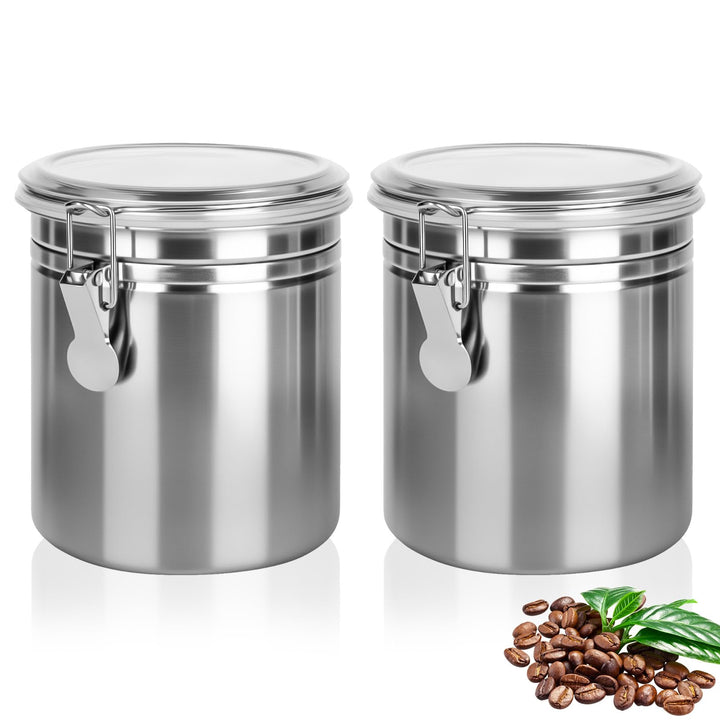 2 Stück Kaffeedose Luftdicht mit Deckel, 850ml Kaffeebohnen Behälter aus Edelstahl, kaffeebohnen auf