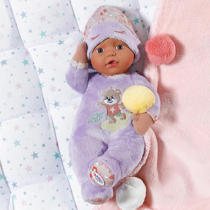 BABY born Sleepy for babies 30cm, weiche Stoffpuppe in lila mit herunterziehbarer Mütze und integrie