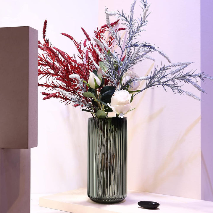 Dinyeo Grosse zylinderförmige Blumenvase aus grünem Glas für Bauernhaus, Esstisch, Tafelaufsätze, De