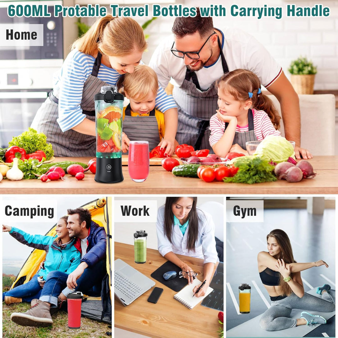 Tragbarer Mixer 600ml Smoothie Maker to Go, Tragbarer Entsafter mit 6 Klinge und USB Wiederaufladbar