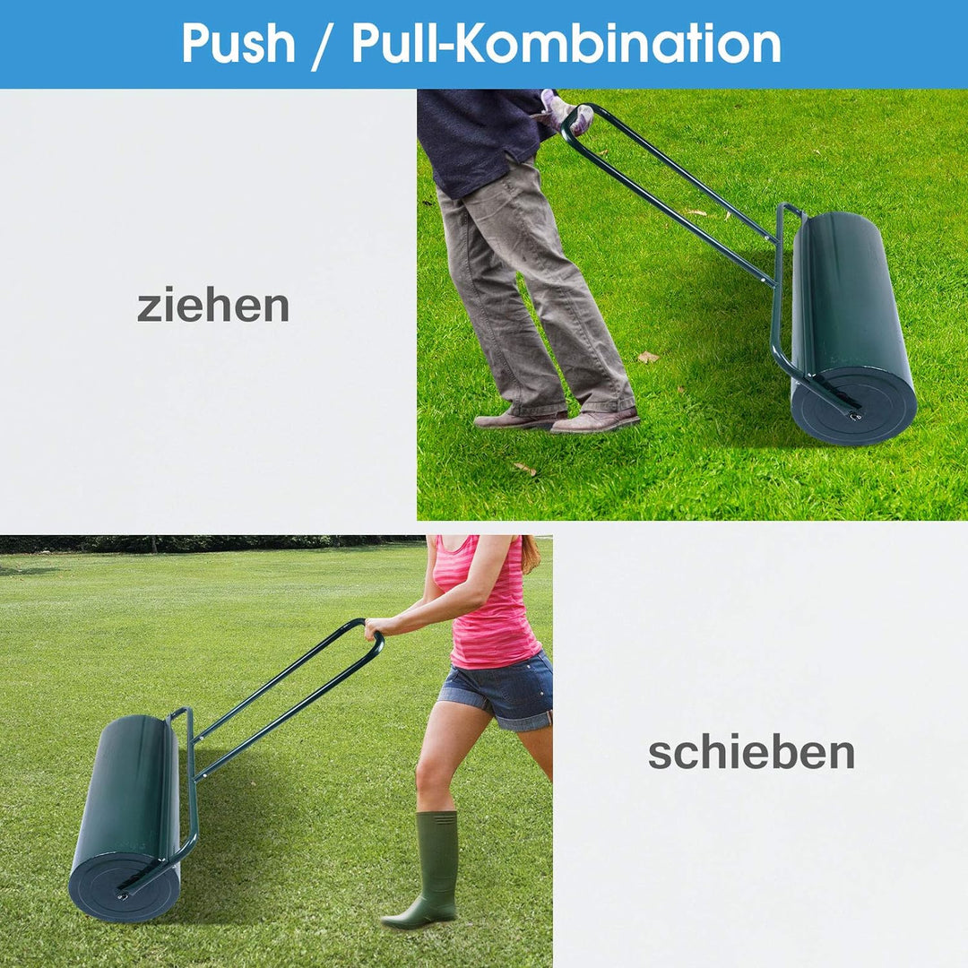 GOPLUS Rasenwalze, 48L/63L Gartenwalze befüllbar mit Wasser & Sand, Rasenroller aus Metall, Graswalz