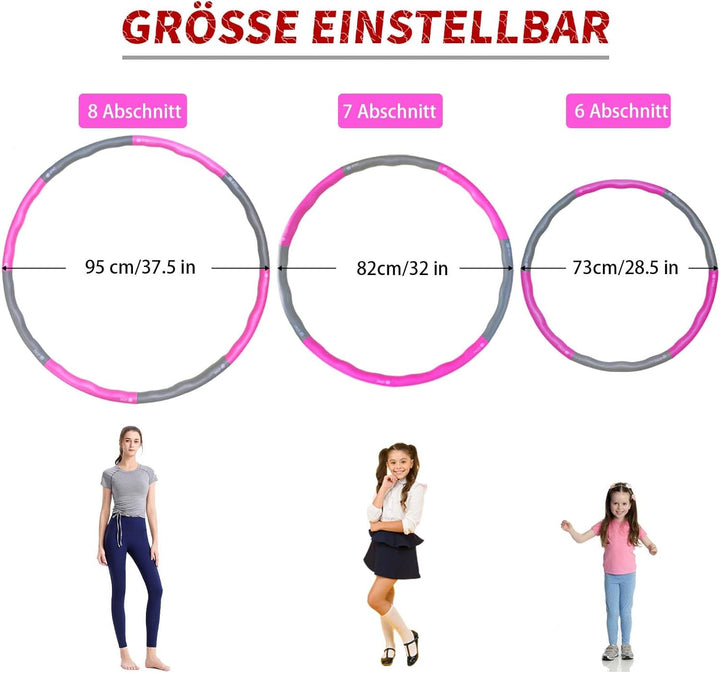 LETAO Hula Hoop Reifen Kinder von 8-15 Jahren | Rosa-Grau Hula Hoop Reifen Kinder, Zerlegbar, inklus
