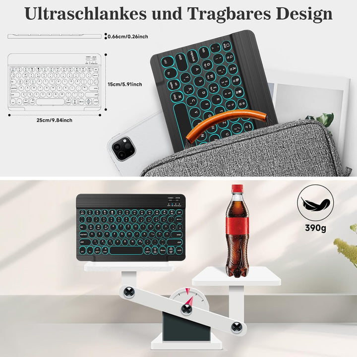 HUOBAO Bluetooth-Tastatur, kabellose Tastatur für iPad, iPhone, Android, Windows, Ultraschlanke wied