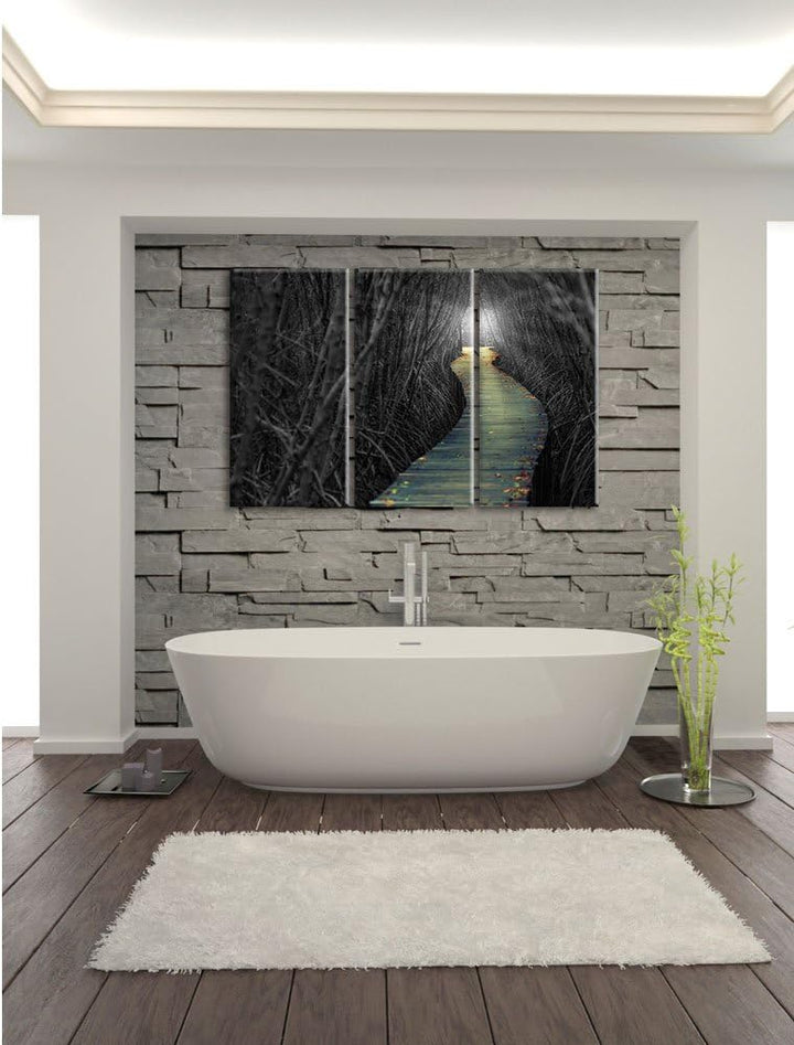 Pixxprint Gehweg im Wald als Leinwandbild/Grösse: 3 Teilig (120x80) cm/Wandbild/Kunstdruck/fertig be