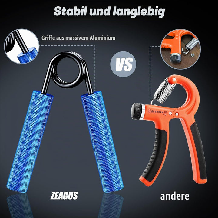 ZEAGUS Handtrainer Unterarmtrainer 4Pack or 6Pack, 22.5KG-135KG Metall Fingertrainer, Rutschfester G
