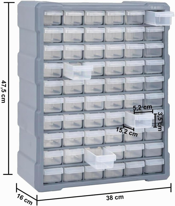 Multi-Schubladen-Organizer mit 60 Schubladen 38x16x47,5 cm Grau 60 Schubladen, Grau 60 Schubladen