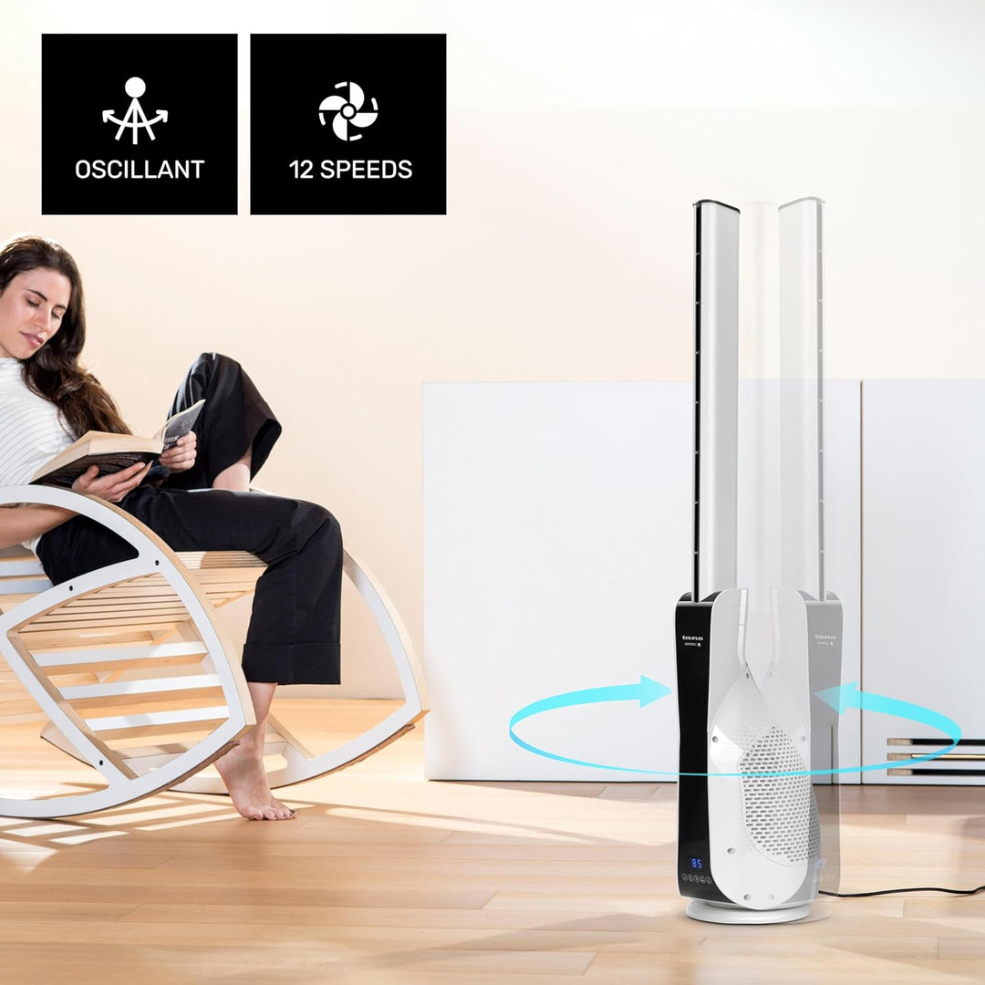 Taurus Babel Invisible Turmventilator, 101 cm, 12 Geschwindigkeiten, 3 Modi, 100 % Gleichstrom-Motor