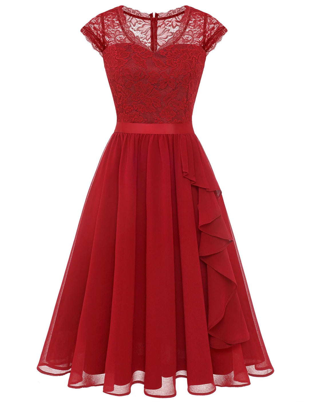 Wedtrend Cocktailkleid Damen Knielang Abendkleid Elegant für Hochzeit Elegant A Linie Rüschenkleid R