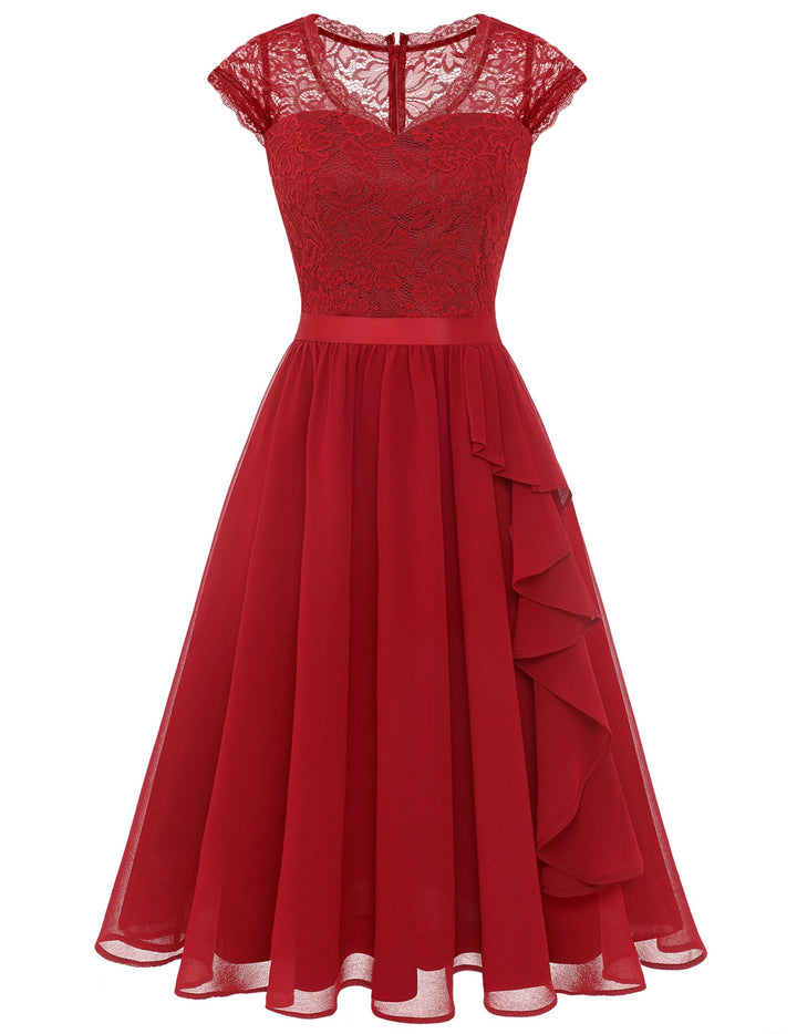 Wedtrend Cocktailkleid Damen Knielang Abendkleid Elegant für Hochzeit Elegant A Linie Rüschenkleid R