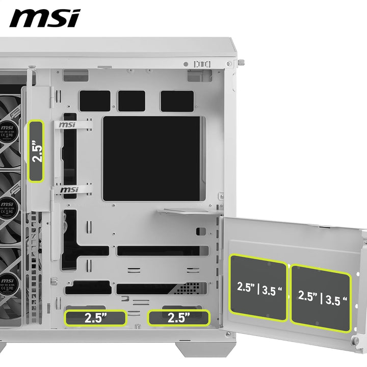 MSI MAG PANO 100R PZ Weiss ATX PC-Gehäuse - ATX-Kapazität &amp; Back-Connect Mainboard Unterstützung, Ve