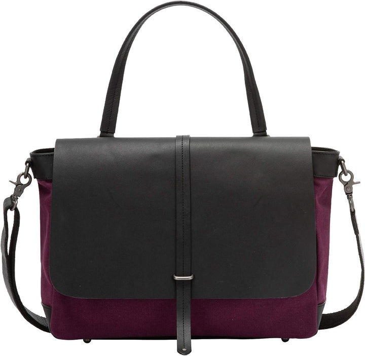 DUDU Grosse Damen Schulter-Tasche aus Leder und Canvas Stoff Bicolor Postman mit abnehmbarem Schulte