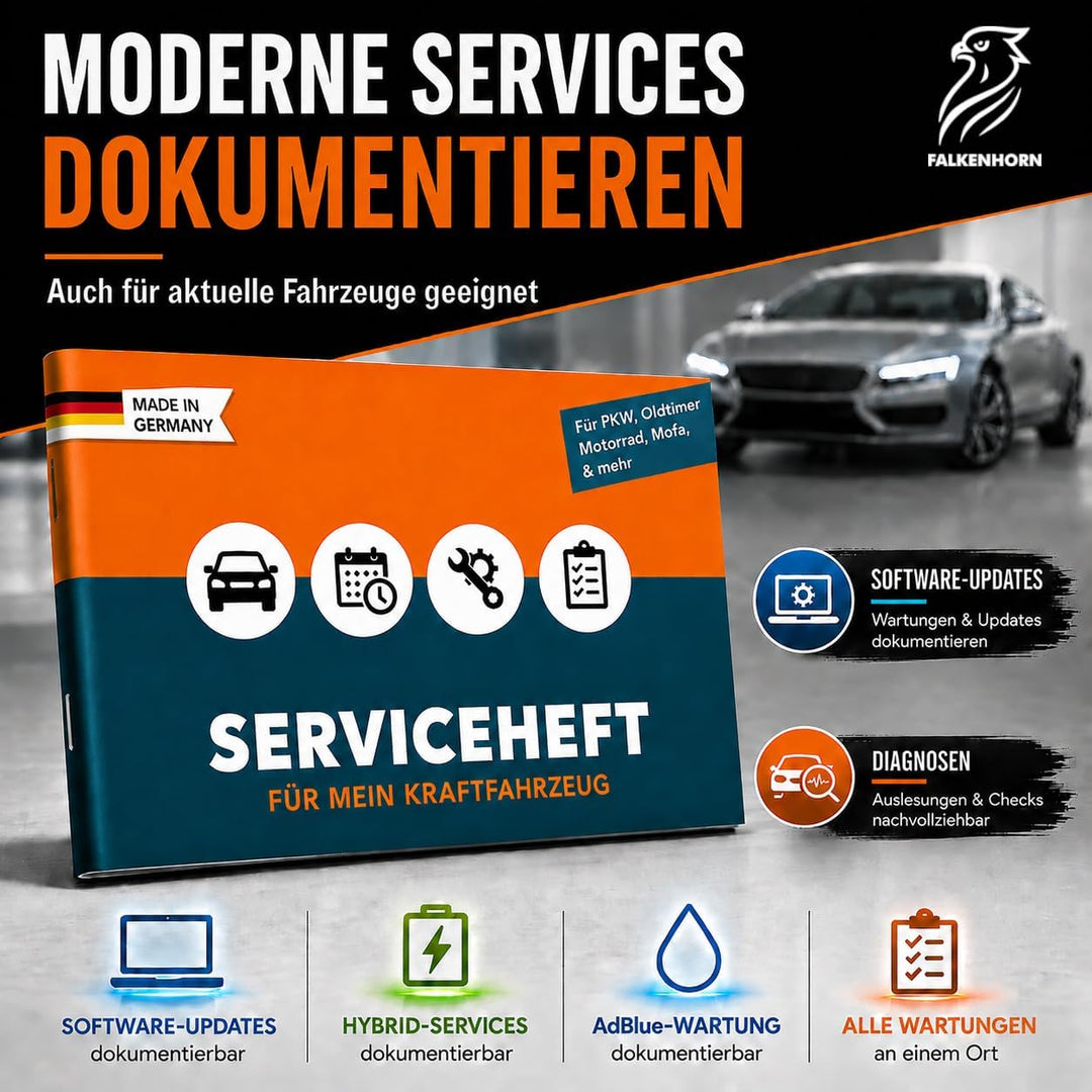 Serviceheft Auto | Universal Scheckheft, Inspektionsheft &amp; Wartungsheft für KFZ, PKW, Oldtimer, UVM,