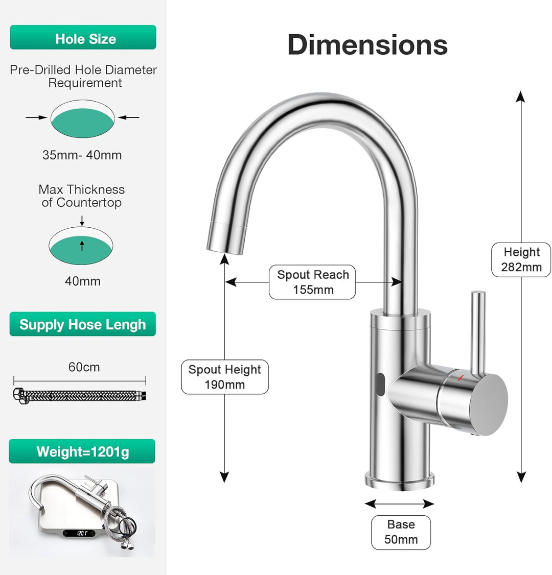 CREA Infrarot Wasserhahn 360° drehbar mit Automatischer Sensor Berührungslose, Einhebelmischer Armat