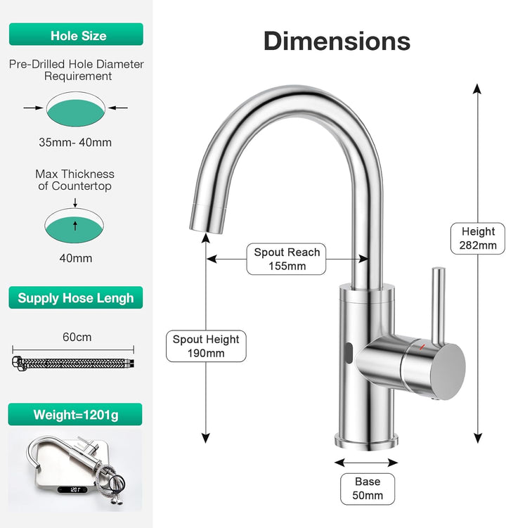 CREA Infrarot Wasserhahn 360° drehbar mit Automatischer Sensor Berührungslose, Einhebelmischer Armat