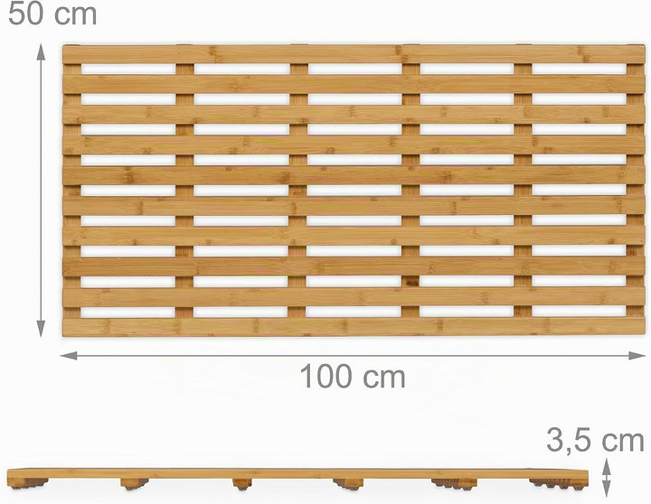 Relaxdays Bambus Badematte, 100 x 50 cm, rutschfeste Duschmatte für Badewanne, Dusche, Sauna, Indoor