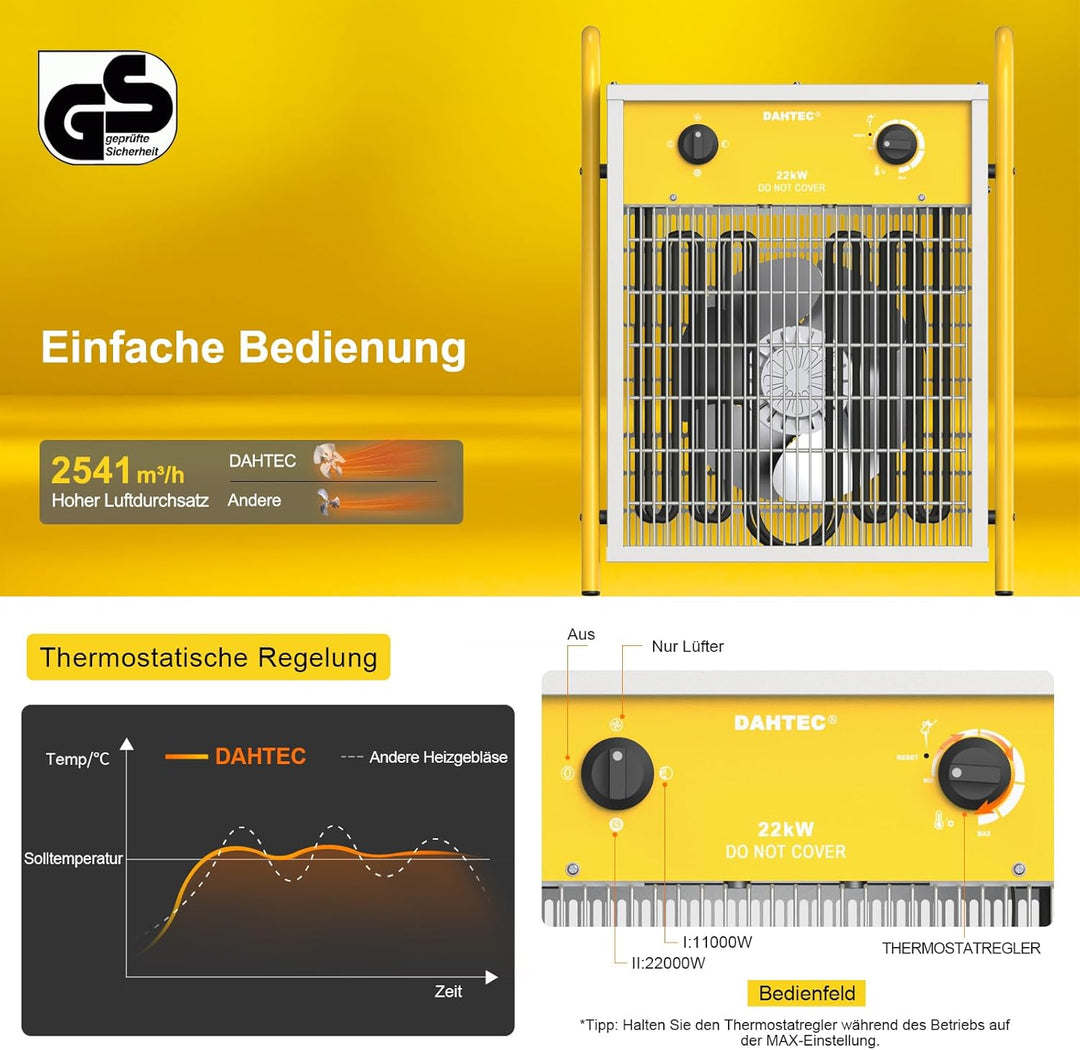 Elektroheizer Heizlüfter Grosse Räume Bauheizer 22kw Elektro Heizstrahler mit Thermostat Elektrisch